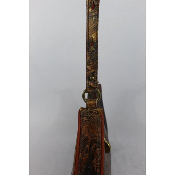 Brahmin Embossed Leather Shoulder Bag Brown Gold Vintage Small Purse - Picture 5 of 16